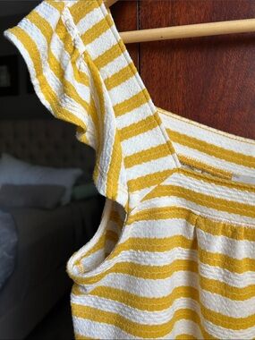 LOFT Yellow and White Striped Square-Neck Tank
